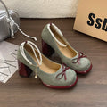 Women's Pearl Buckle Mary Jane Platform Pumps Butterfly-Knot