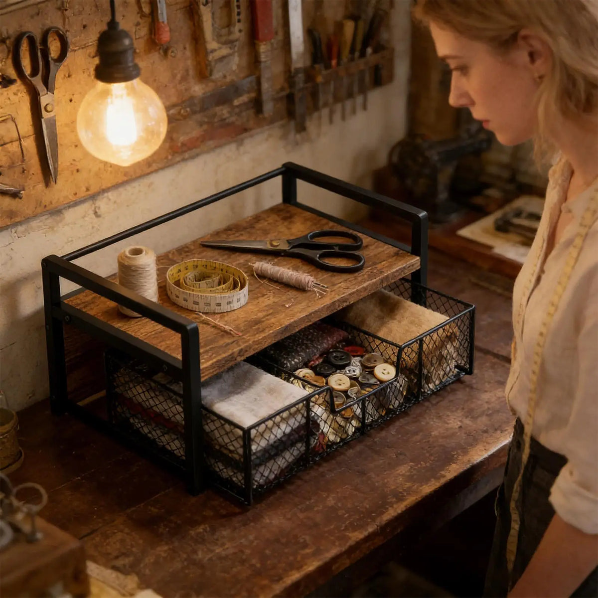 Rustic Wooden Tea Bag Organizer | Vintage Counter Storage Box