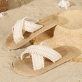 Women's Open Toe Linen Slides – Flat Summer Slippers Indoor
