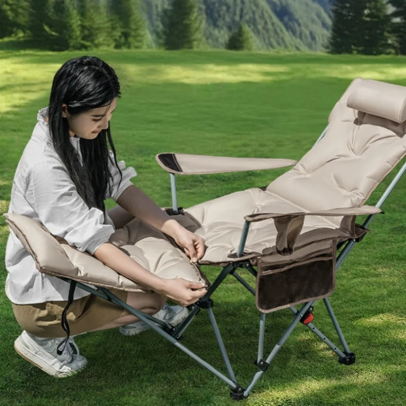 Folding Recliner Camping Chair – Adjustable Backrest & Cushion