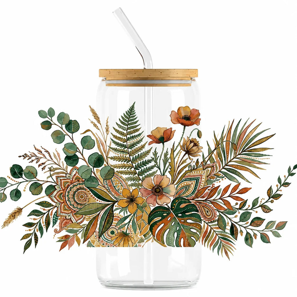Boho Botanical UV DTF Transfer Sticker | Waterproof Floral Decal