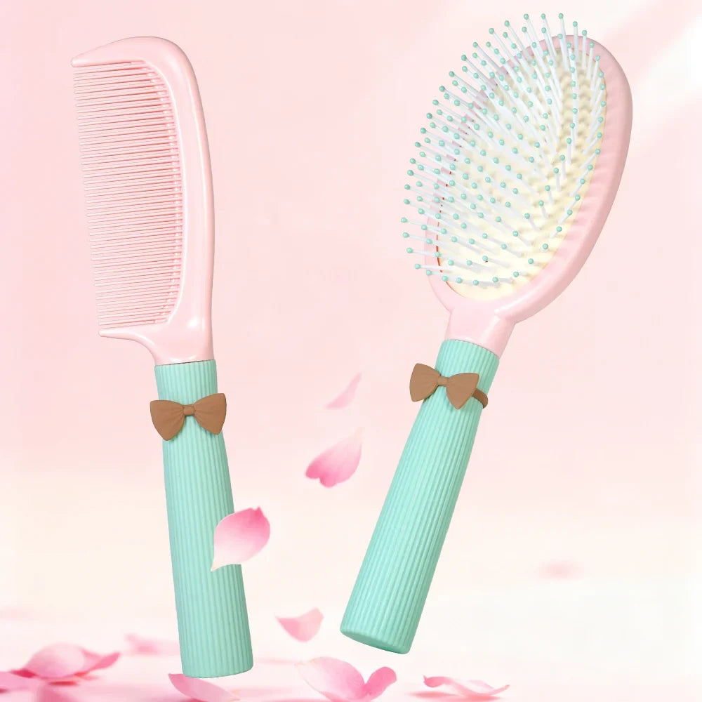 Cute Bow Hair Brush & Comb Set – Air Cushion Duo for Women