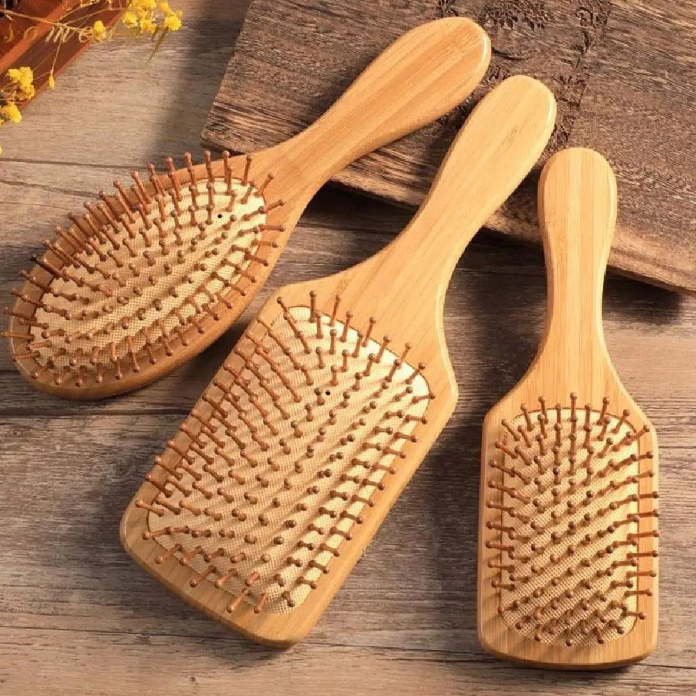 Bamboo Paddle Hair Brush & Wide-Tooth Comb – All Hair Types