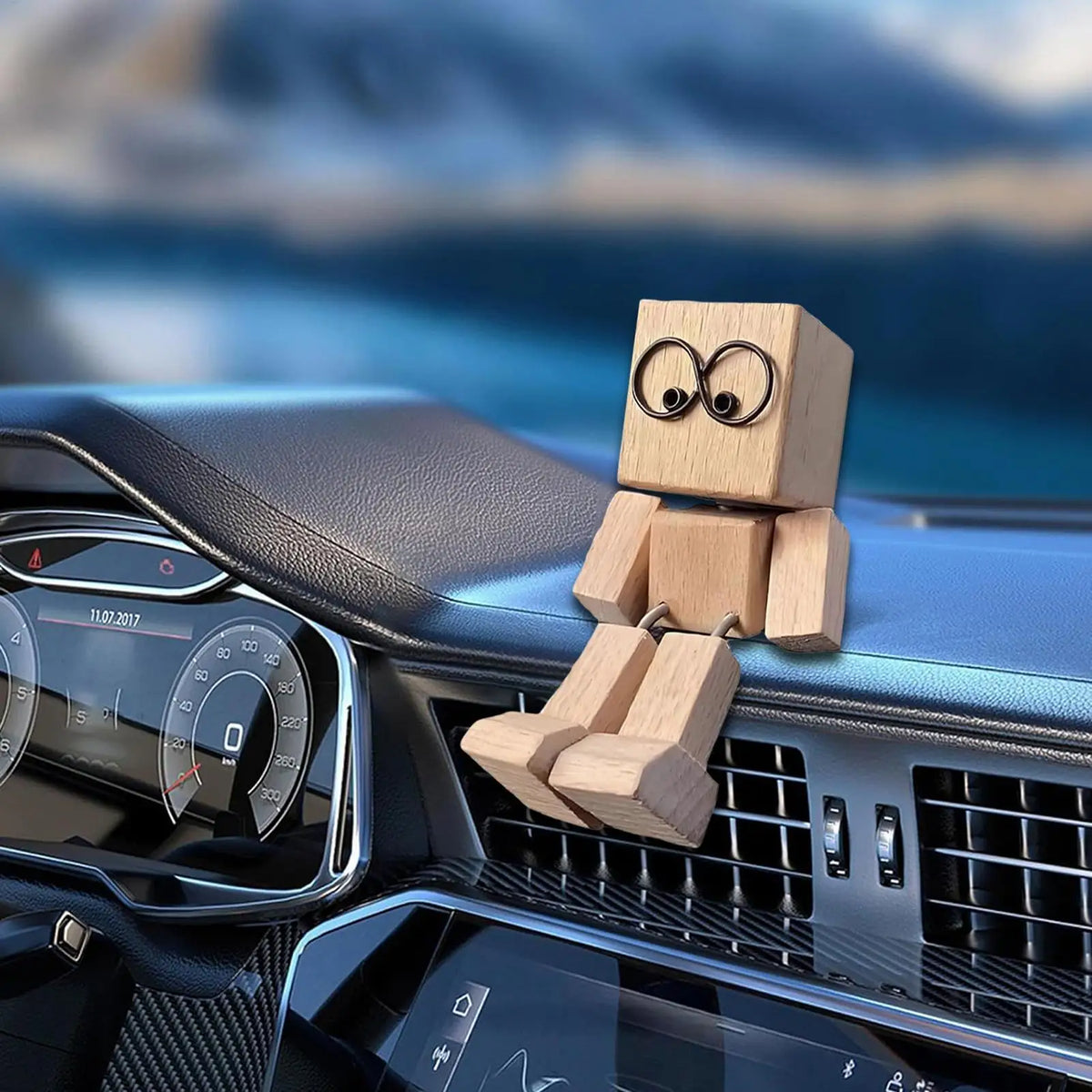 Shaking Feet Wooden Doll Car Dashboard Decoration Accessories