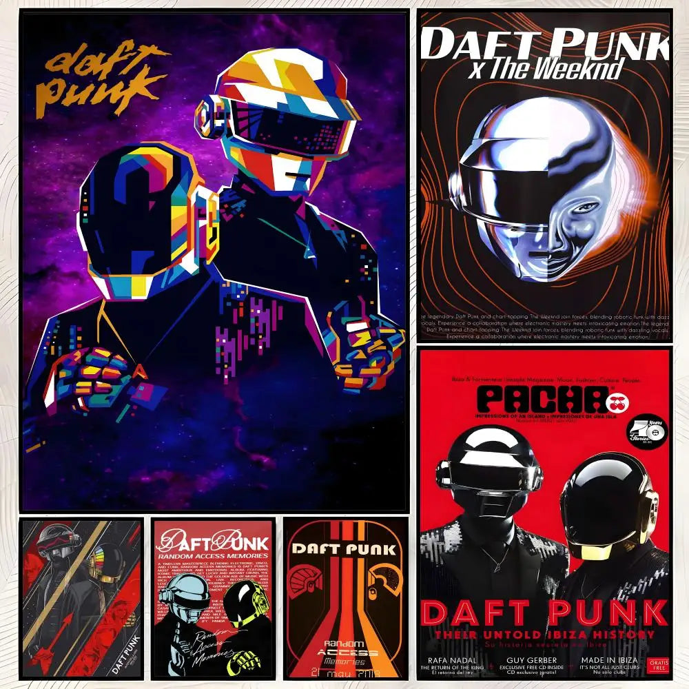 Daft Punk HD PVC Wall Poster – Self-Stick Waterproof Wall Art