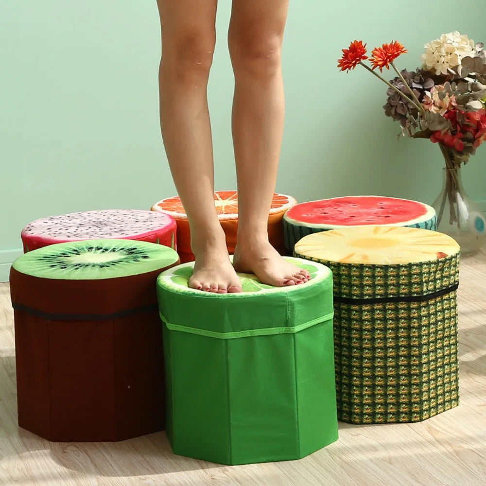 Foldable Storage Stool Ottoman | Cute Fruit Stump Organizer