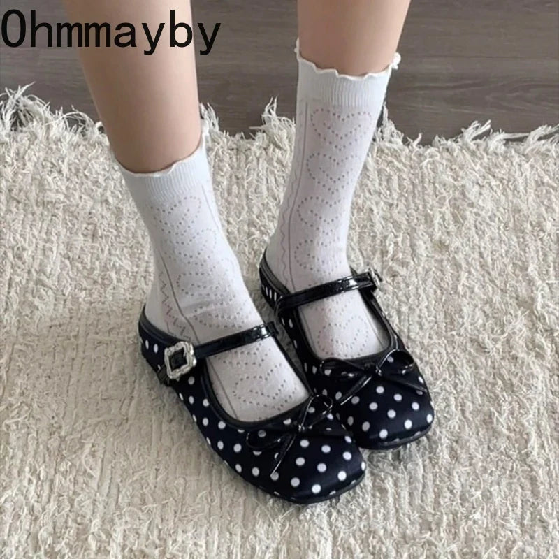 Polka Dot Women's Square Toe Mule Flats | Slip-On Slides