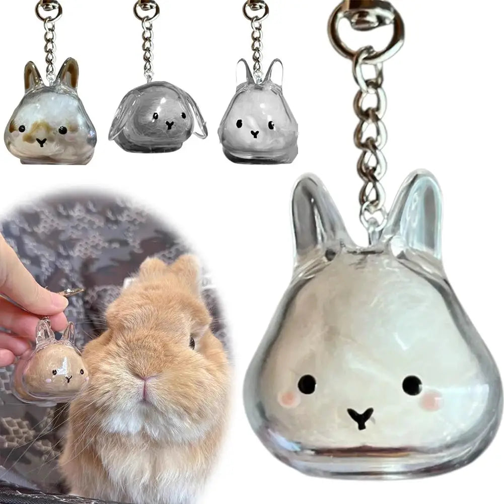 Rabbit Pet Fur Keepsake Capsule Keychain – Transparent Pendant