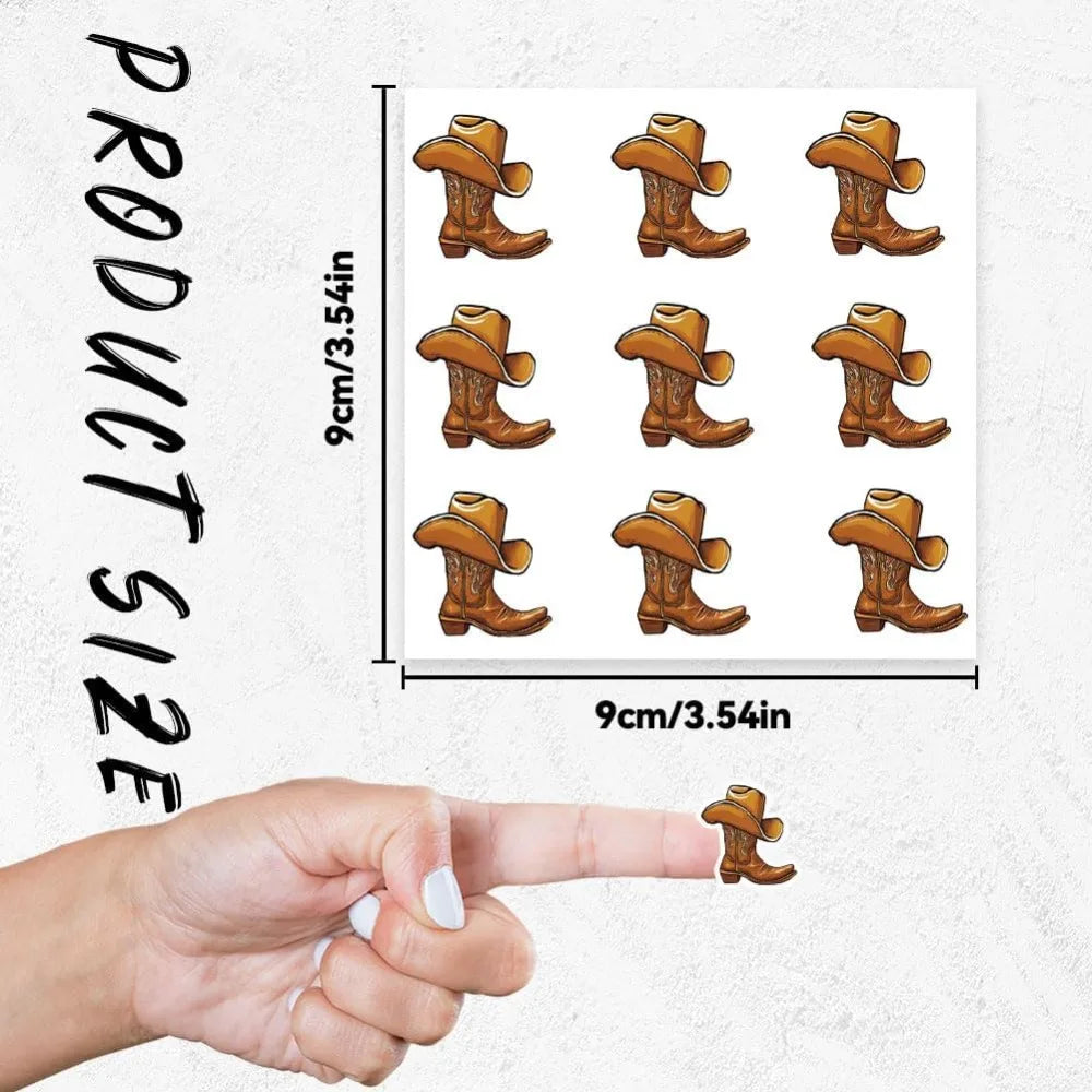 Cowboy Boot Stickers – 180 Self-Adhesive Western Decals, 20 Sheets