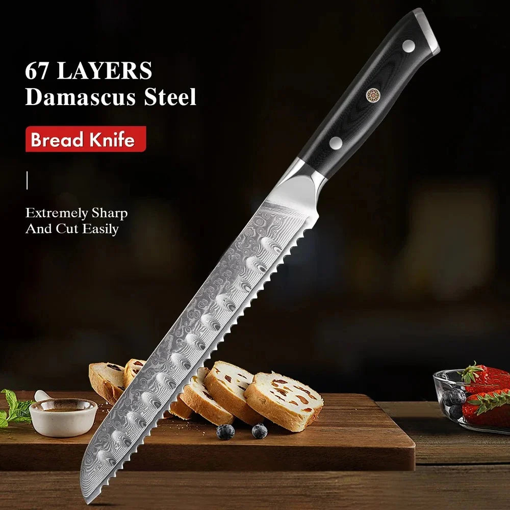 Damascus Steel Serrated Bread Knife – 20.5cm Kitchen Utility