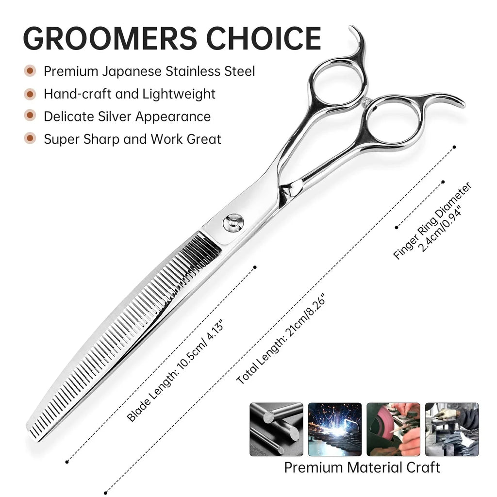8" Professional Dog Grooming Curved Thinning Scissors