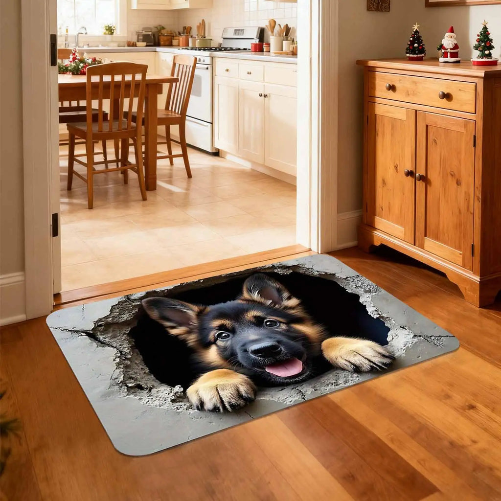 3D Optical Illusion Rug | Squirrel & Dog Non-Slip Floor Mat