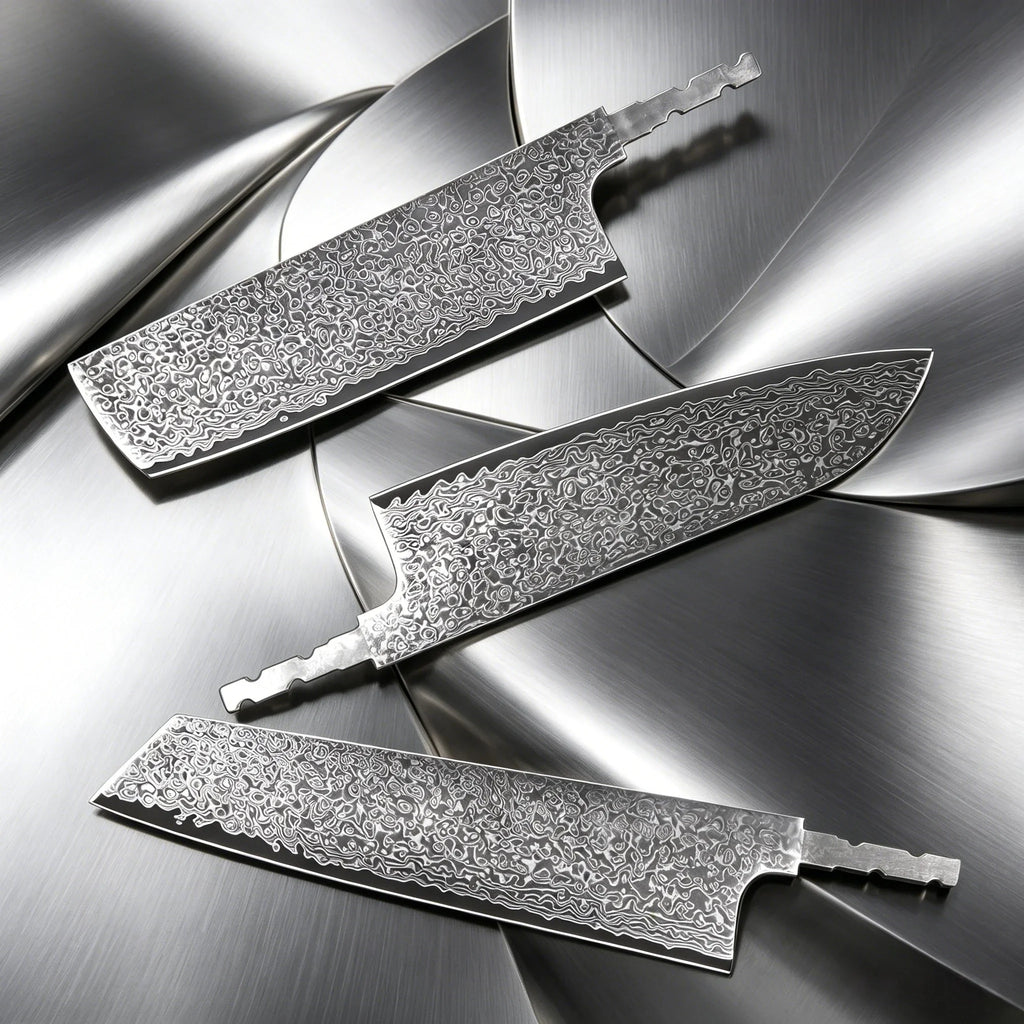 67-Layer Damascus Steel Chef Knife Blank – Hand Forged, No Handle