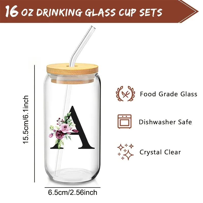 470ml Glass Tumbler with Bamboo Lid & Straw | Mason Jar Cup