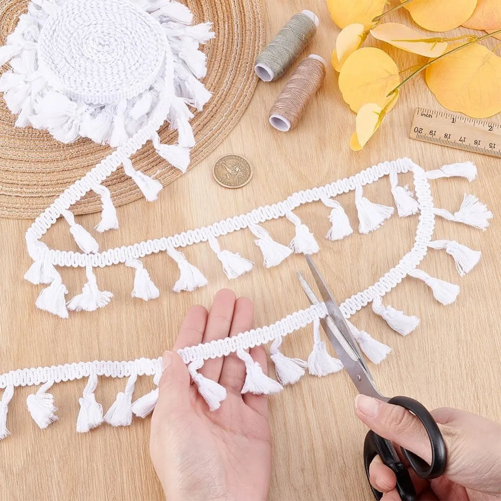 White Cotton Fringe Tassel Trim Ribbon 1-3/4" – 10.9 Yards