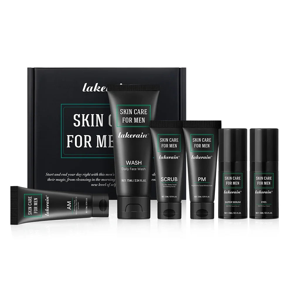 Lakerain Men's 6-Piece Skincare Set – SPF, Serum & Eye Cream