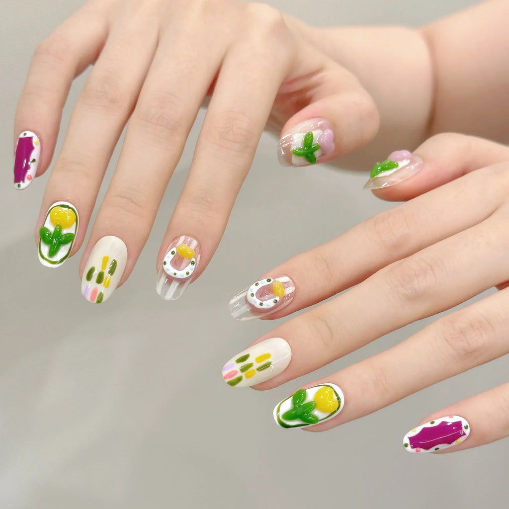 Handmade Press On Nails 3D Strawberry Cat Eye Short Pink 10pcs