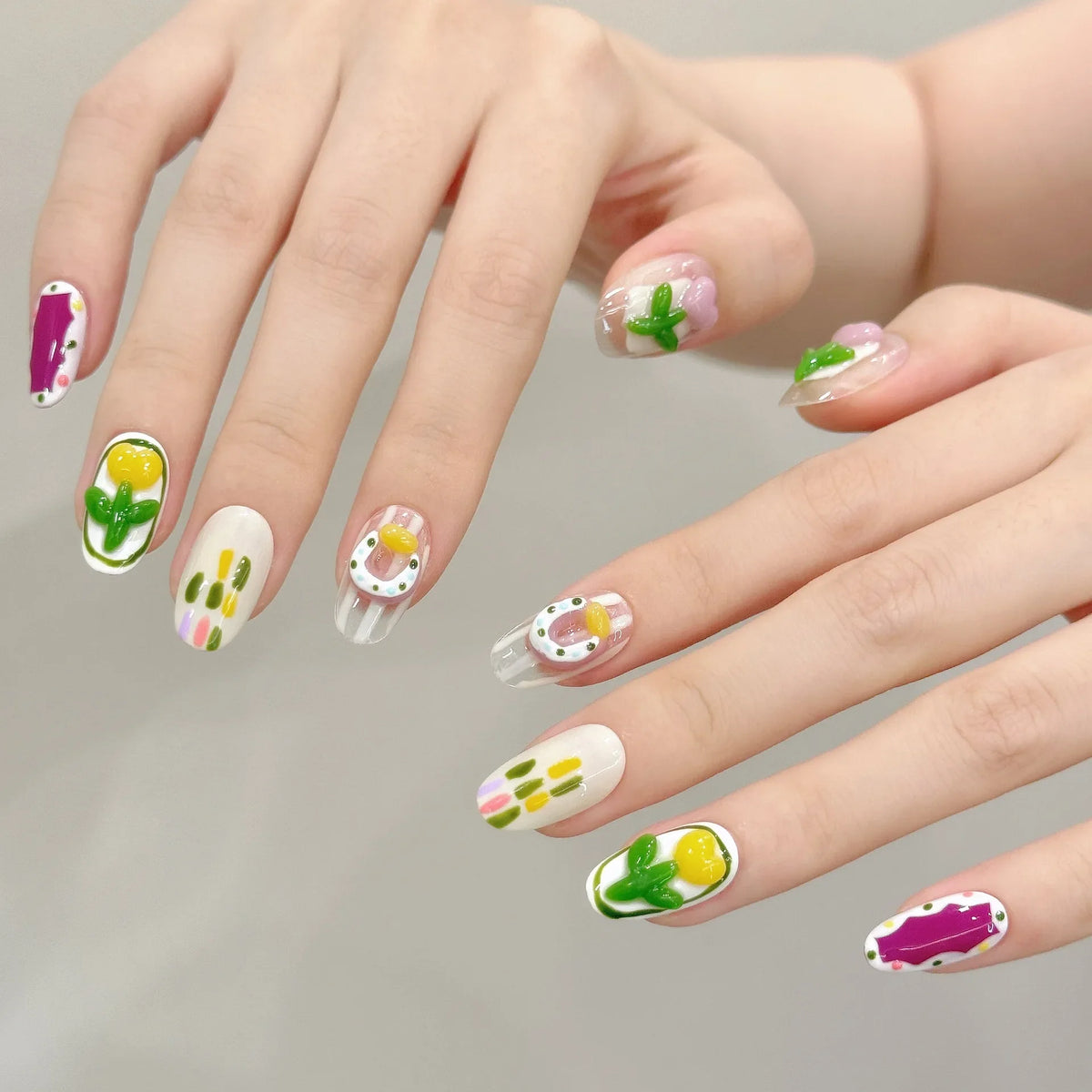 Handmade Press On Nails 3D Strawberry Cat Eye Short Pink 10pcs