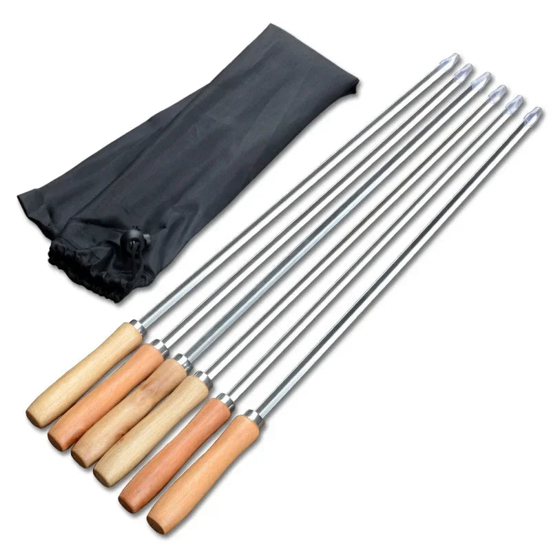 6-Pc 50cm V-Type BBQ Skewers – Stainless Steel Wood Handle