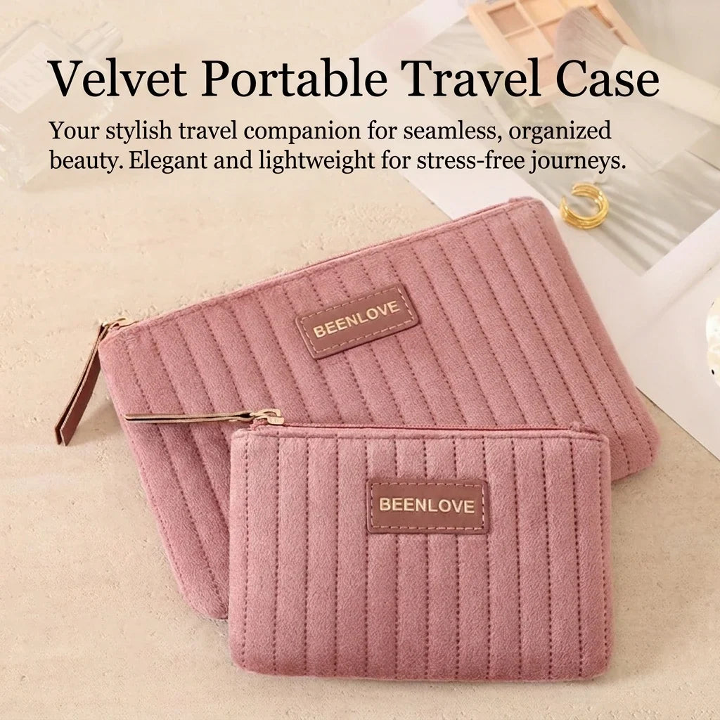 Holland Velvet Travel Cosmetic Bag & Makeup Organizer Case