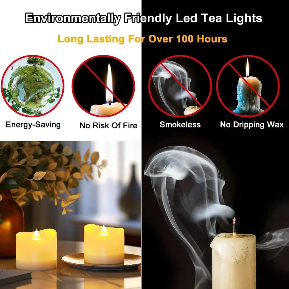 12 Flameless Flickering LED Candles Without Remote Tealight