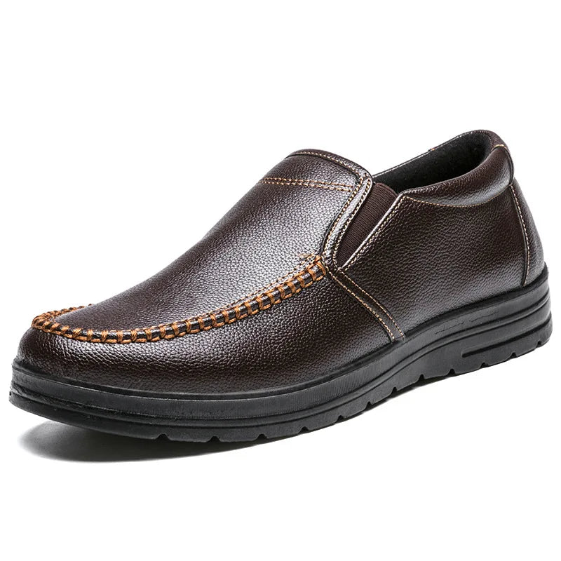 YBQJOO Men's Slip-On Leather Loafers – Flat Casual Business Shoes