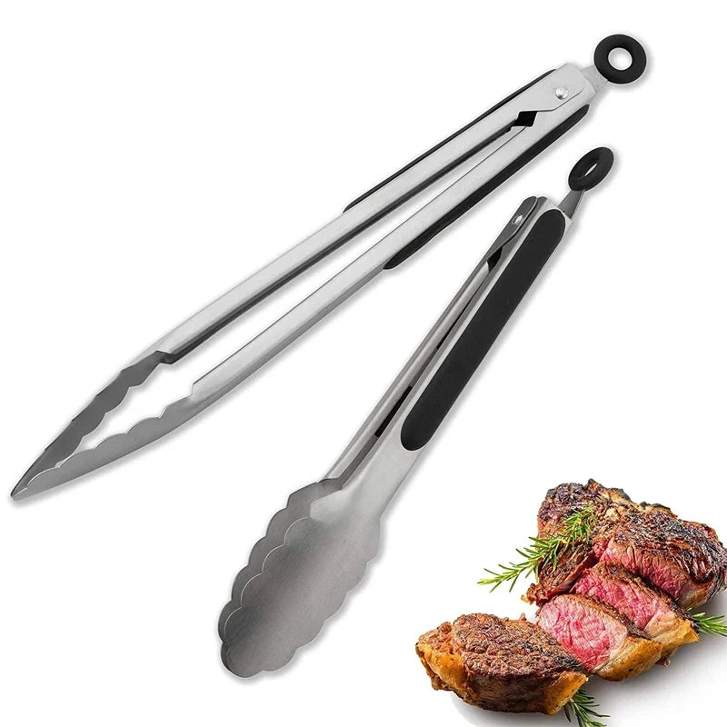 Stainless Steel BBQ Tongs – Non-Slip Extended Food Clamp