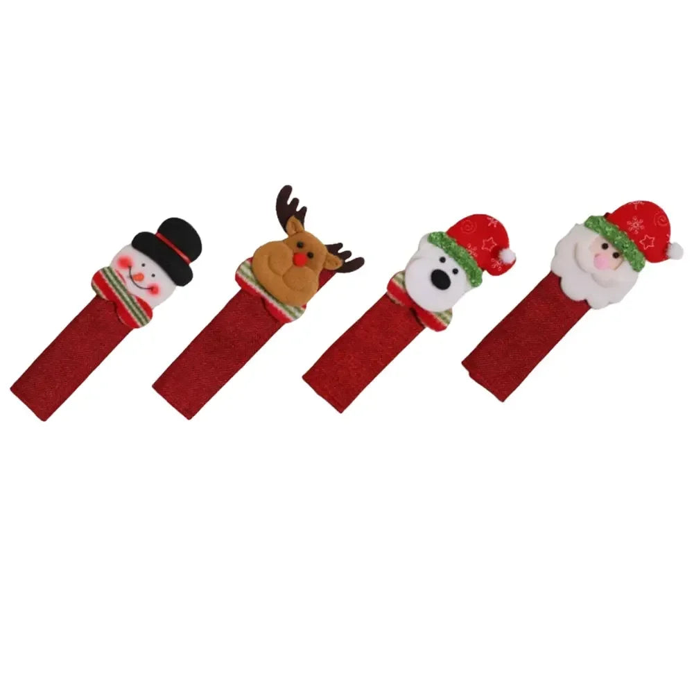 Christmas Handle Cover Set – Santa & Snowman Kitchen Decor (4 Pc)