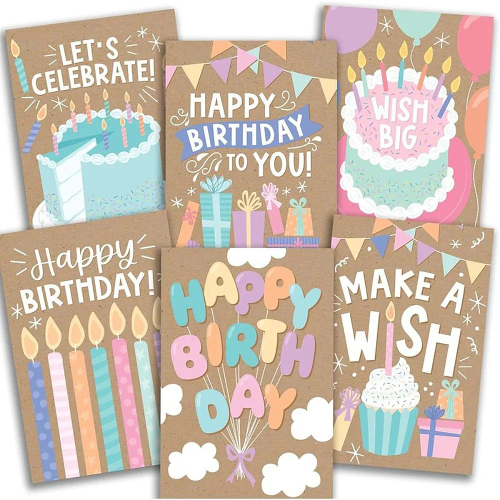 6 Cardboards Envelopes Colorful Cartoon Birthday Cards Simple