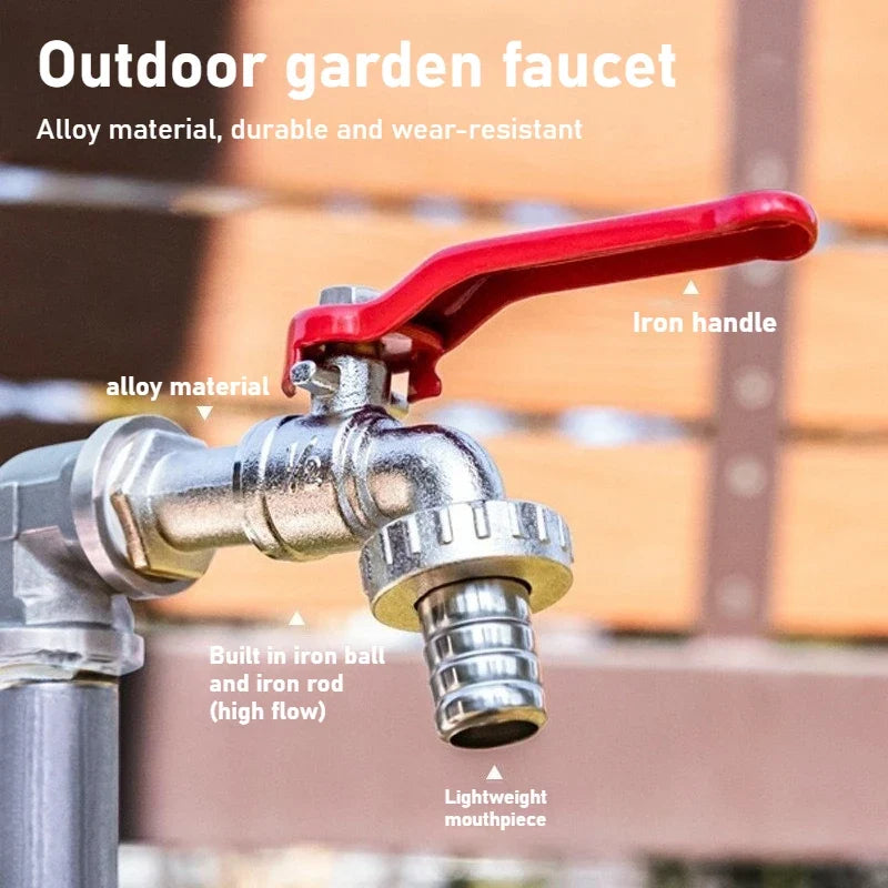 Zinc Alloy 1/2" Garden Faucet with Handle & Washing Machine Nozzle