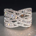 Huitan Cross Finger Ring – Silver CZ Pavé Fashion Ring for Women