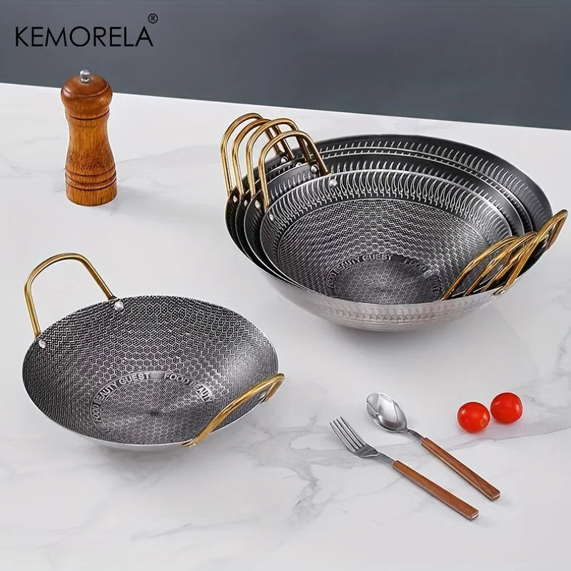 KEMORELA Honeycomb Non-Stick Stainless Steel Wok 24–30cm