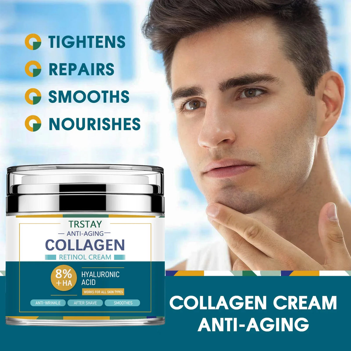 Mens Face Cream Moisturizer 8 Hyaluronic Acid Collagen One Two Pumps