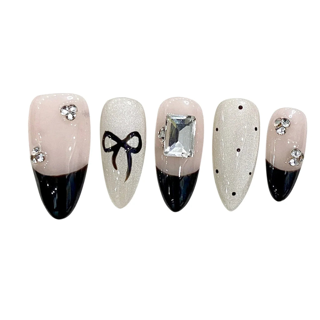 Gentle Pink Fake Nails Black Tip Chip-proof Smudge-proof Daily