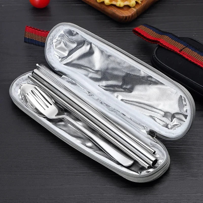 8-Piece Reusable Travel Cutlery Set – Stainless Steel + Case