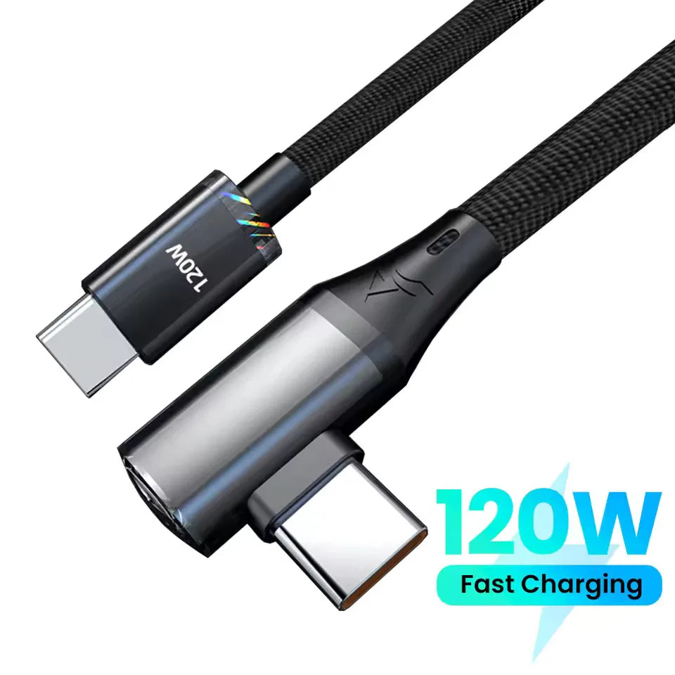 120W USB-C 90° Elbow Fast Charging Cable | iPhone Samsung