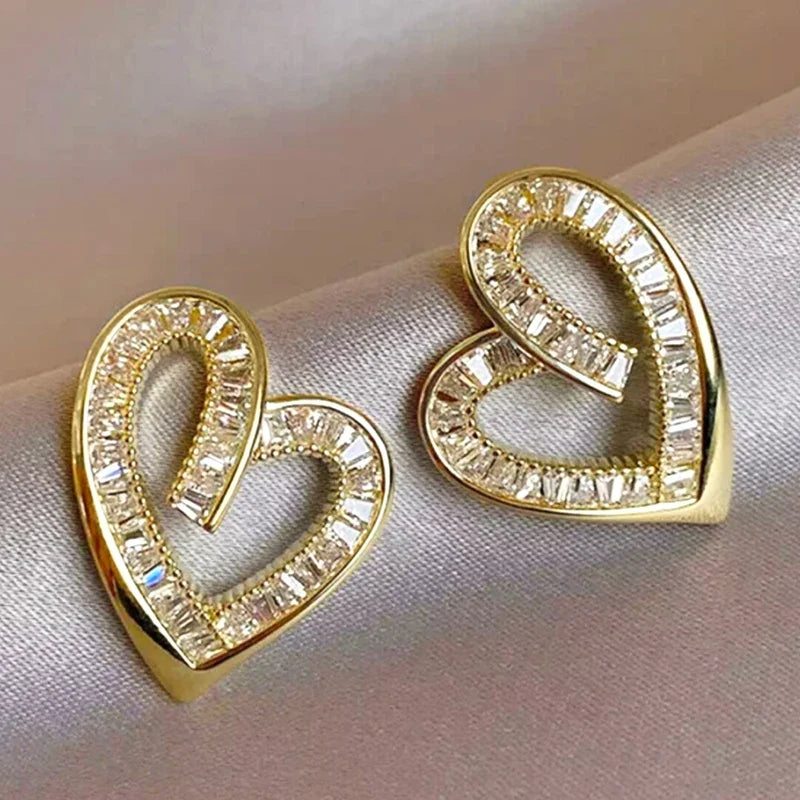 Huitan Heart Stud Earrings – Cubic Zirconia Bridal Jewelry