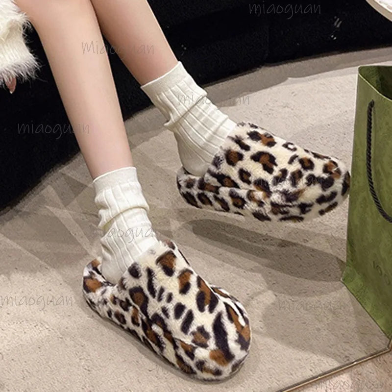 Women's Leopard Furry Slippers – Plush Warm Winter Slides