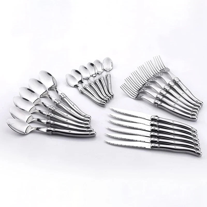 24-Piece Laguiole Stainless Steel Cutlery Set – Knife, Fork & Spoon