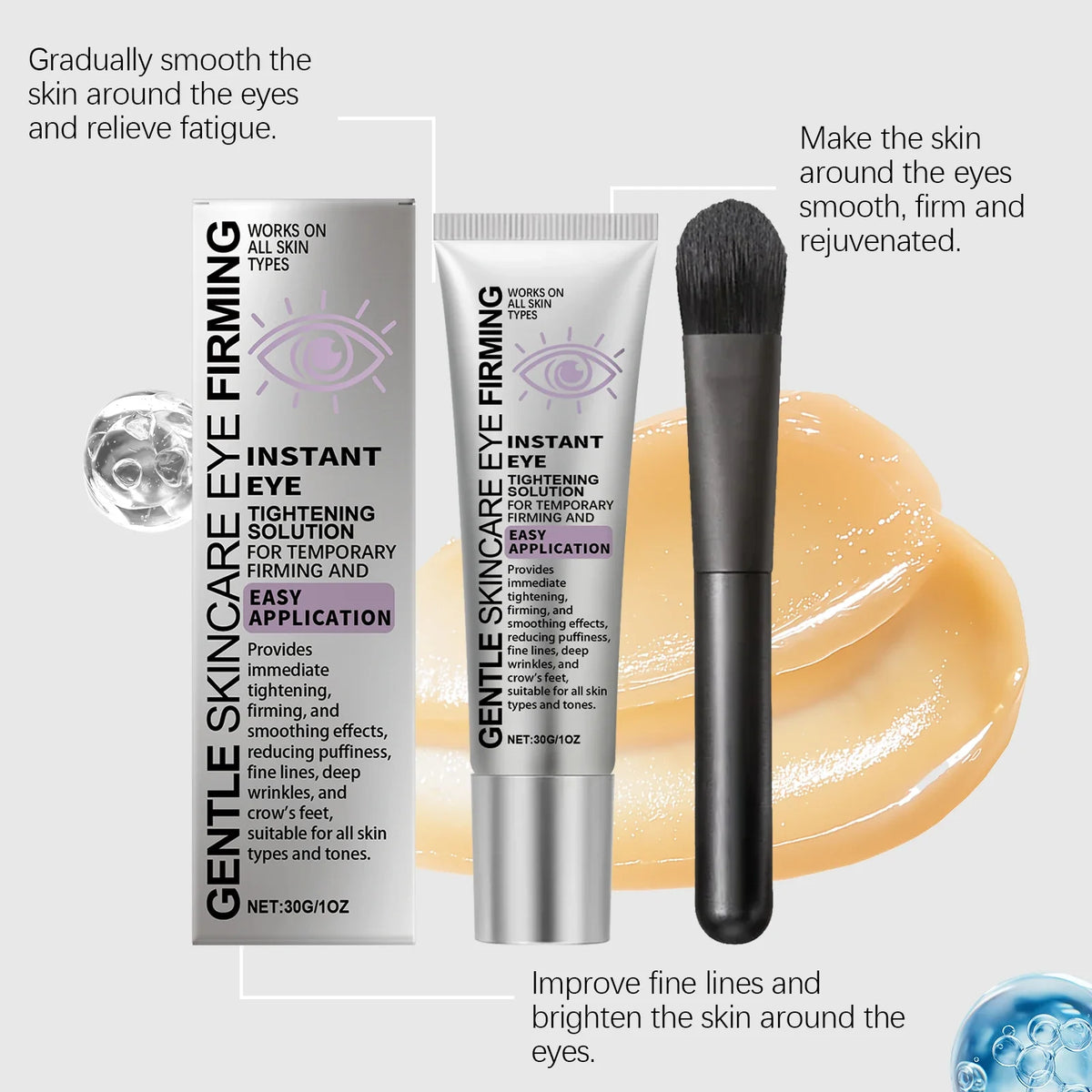 Instant Tightening Eye Cream with Brush – Anti-Puffiness 30g