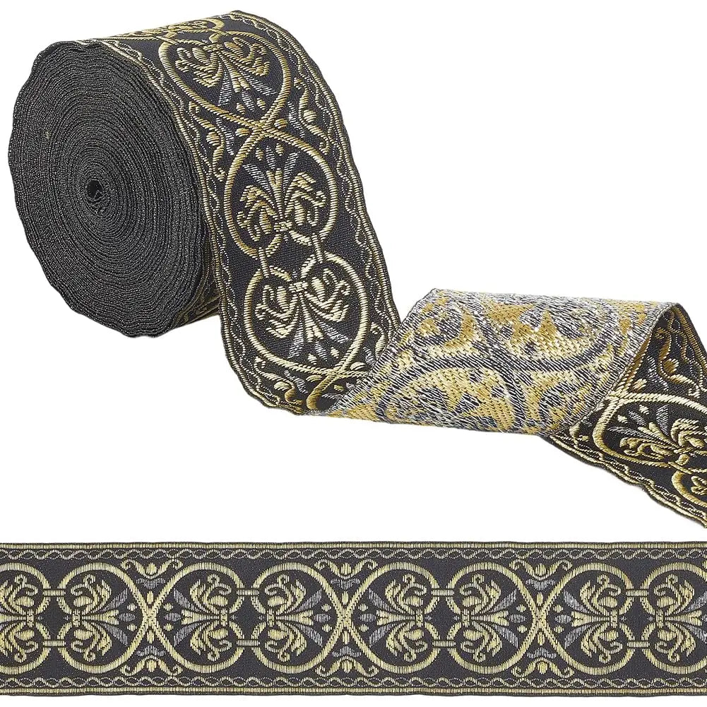 Jacquard Floral Woven Ribbon Trim 2" Wide – 9.84 Yds Polyester