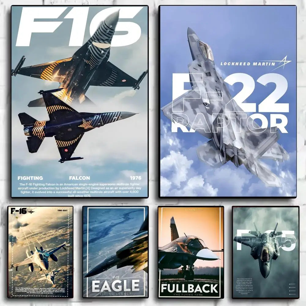 F-16 F-22 F-35 Fighter Jet Wall Poster Sticker | HD Art Decor