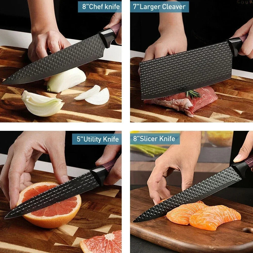 6-Piece Stainless Steel Kitchen Knife Set – Diamond Pattern
