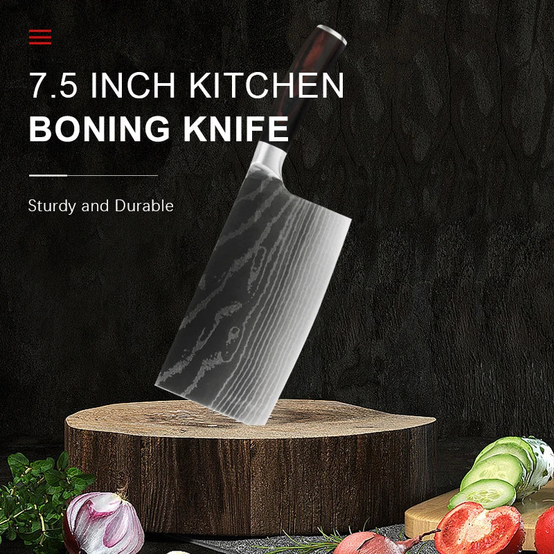 Chinese Cleaver Damascus Knife – Sharp Stainless Steel, Wood Handle