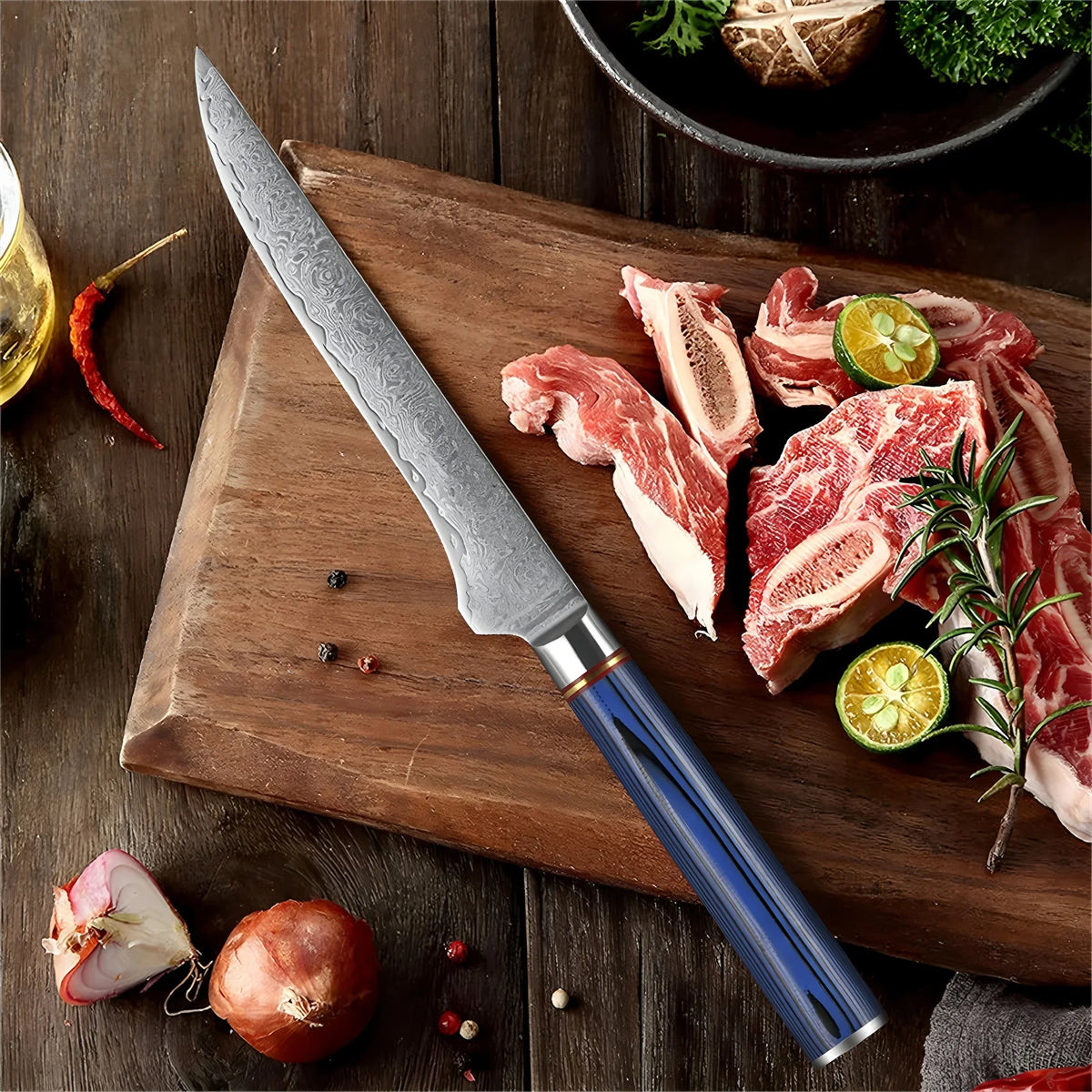 67-Layer Damascus Steel Boning Knife – Handmade Kitchen Knife