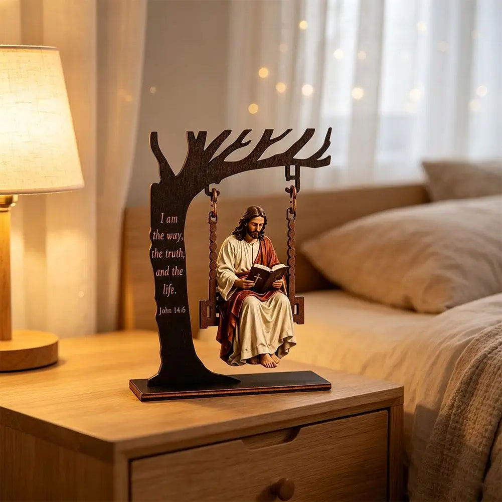 Jesus Swing Figurine – Christian Wooden Ornament John 14:6