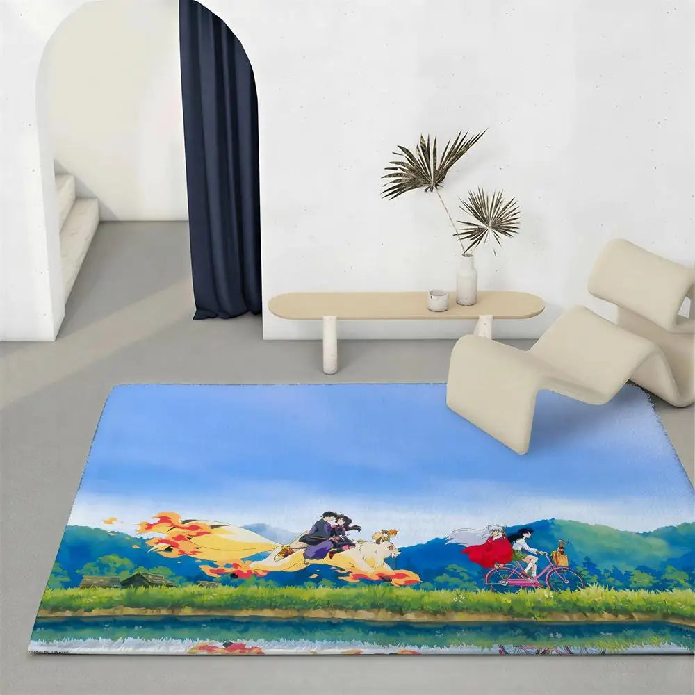 Anime Inuyasha Flannel Floor Mat – Non-Slip Soft Indoor Rug