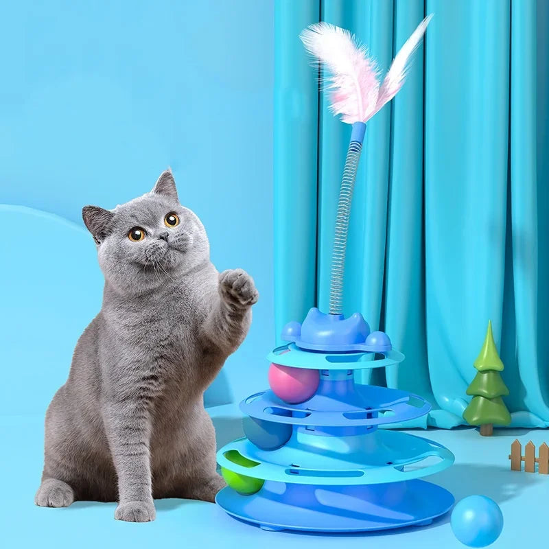 4-Layer Feather Cat Turntable Fun Toy Ball Playing Stick Interactive