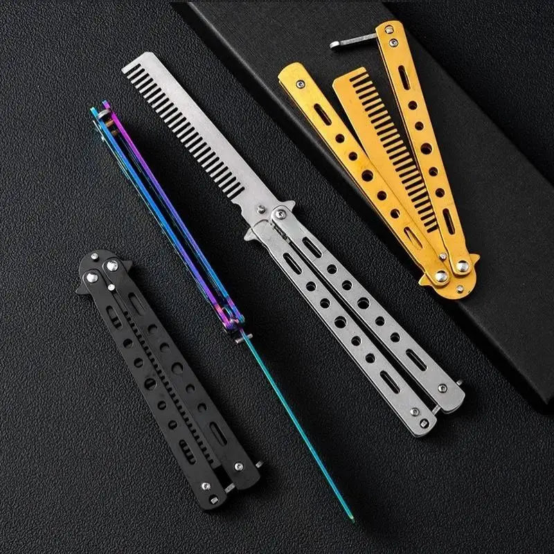 Butterfly Knife Comb – Foldable Stainless Steel Beard Grooming