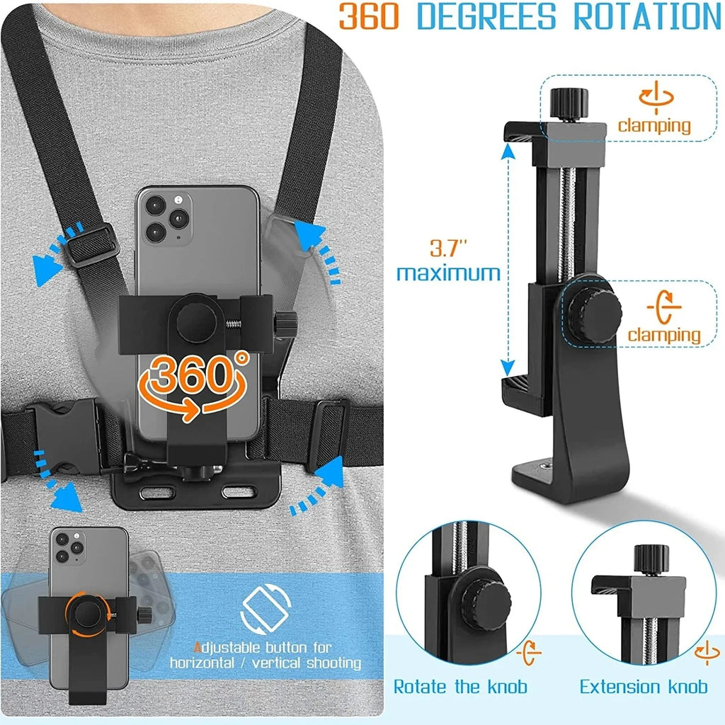 Phone & Action Camera Chest Strap Mount | 360° Clip